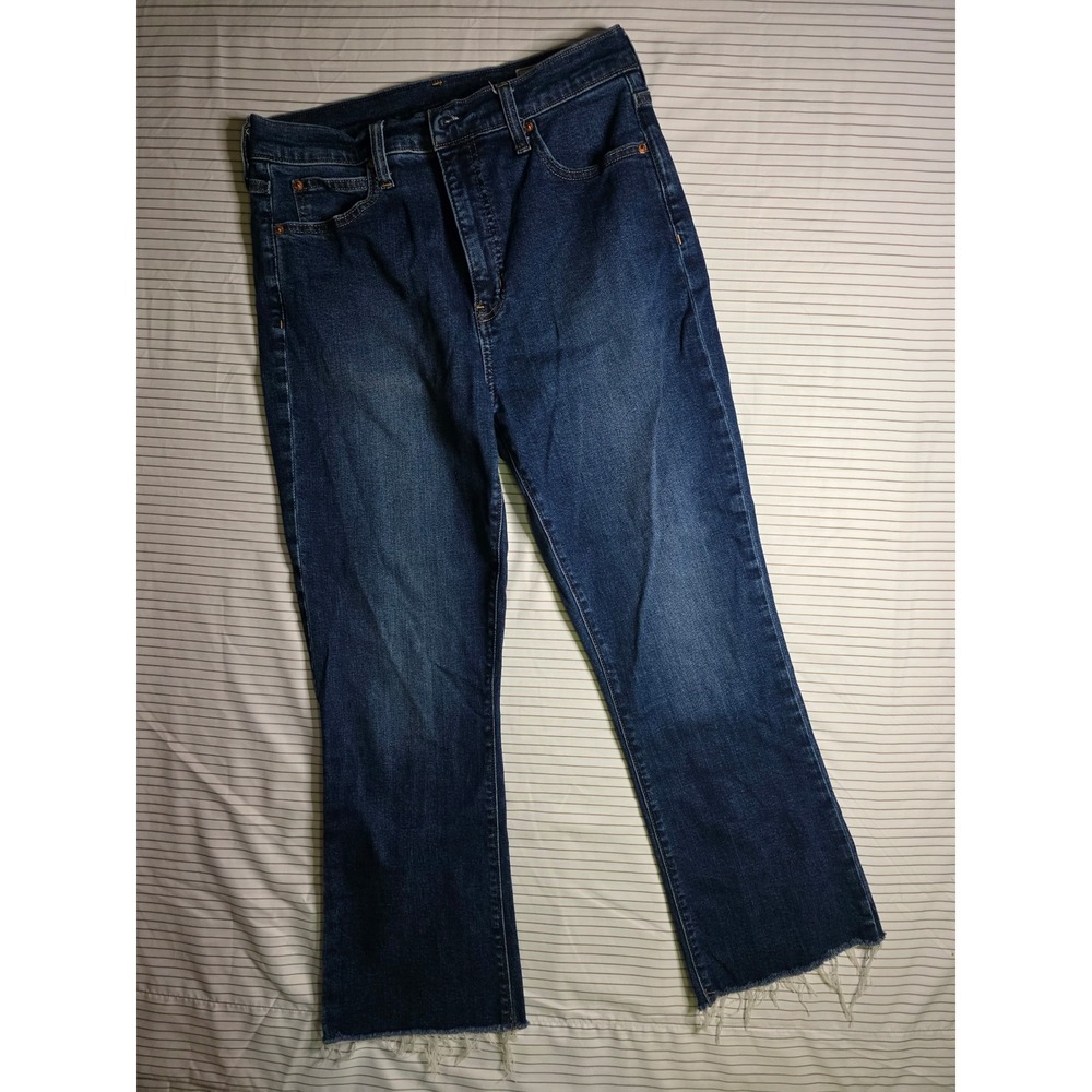 1233 Gap Kick Fit High Rise Jeans Dark Wash Raw Hem 30 10R